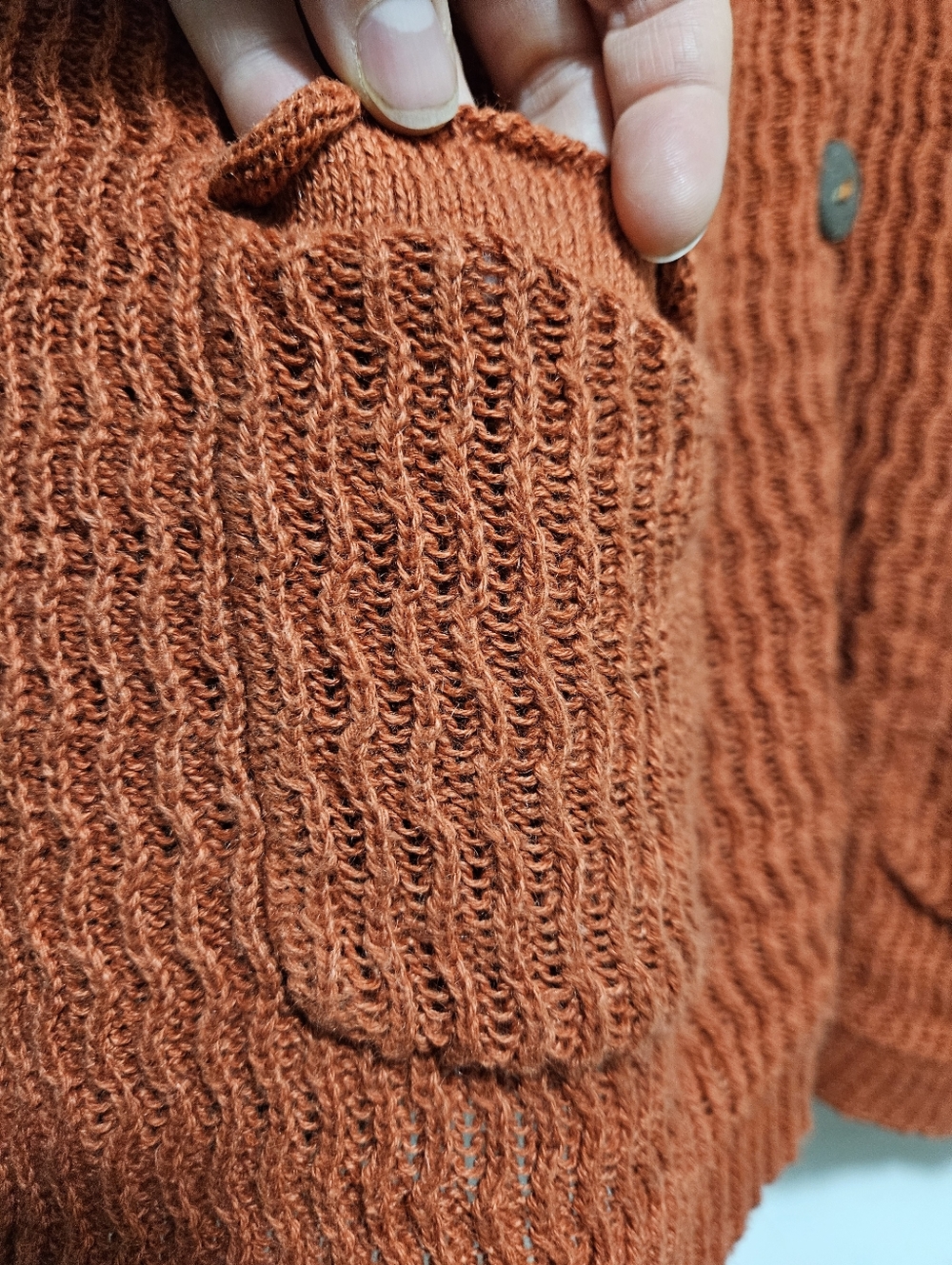 Baxter & Wells XL Ramie Cotton sweater cardigan burnt orange crochet knit button - Picture 4 of 16